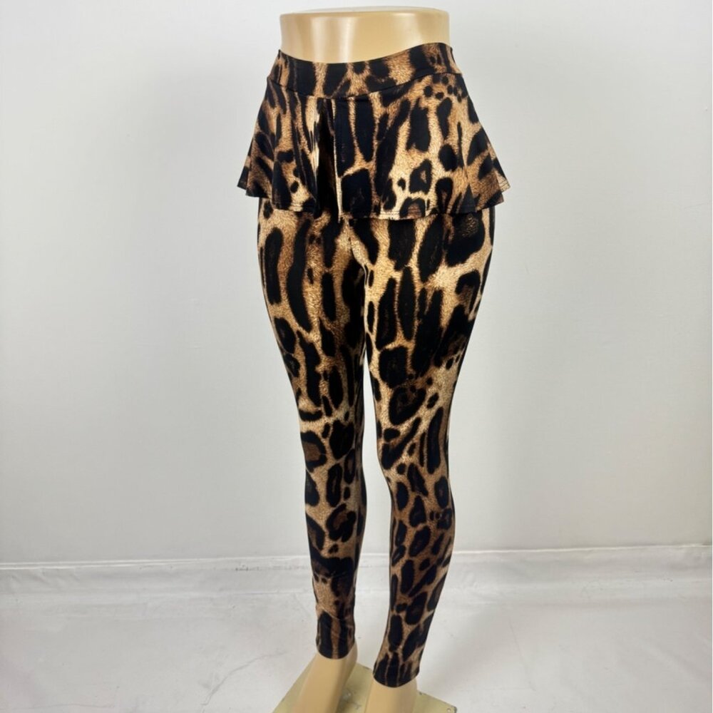Women's Sabora Leopard Animal Print Peplum Accent Leggings Size Small